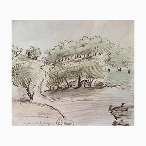 Unknown, Houses in the Wood, Original ink and Watercolor, Mid,20th Century