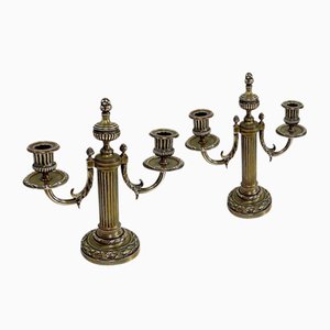 19th Century Louis XVI Bronze Candleholders, Set of 2