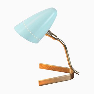 Lampe de Bureau Style Arteluce en Laiton et Trépied Bleu Clair, 1950s
