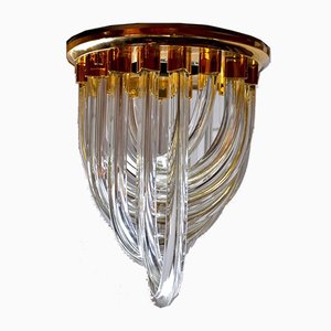 Italian Plaster & Curved Glass Ceiling Lamp by Paolo Venini, 1970s