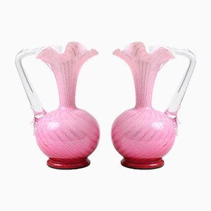 Antique Victorian Glass Pitchers from Stevens and Williams, Set of 2