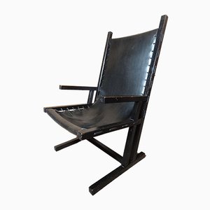 Butaca holandesa estilo Rietveld vintage de cuero negro, 1969