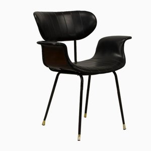 Italienischer Swan Stuhl aus Palisander & schwarzem Kunstleder mit schwarzen Stahlfüßen & Messingspitzen, 1960er
