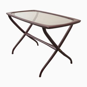 Table d'Appoint avec Cadre Ciseaux en Bois et Plateau en Verre, Italie, 1950s