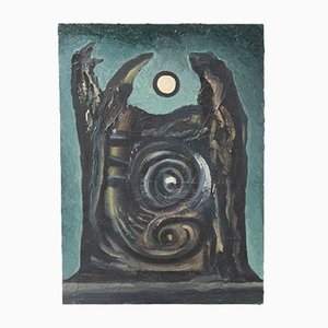 Óleo sobre lienzo vintage abstracto, años 60