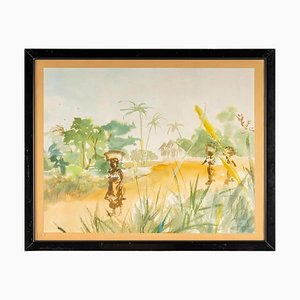 African Landscape Watercolor on Luez Paper