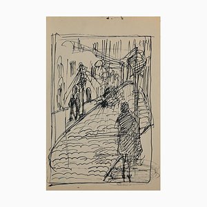 Helen Vogt, Street with Figures, Original Pencil and Ink, 1929