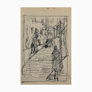 Helen Vogt, Street with Figures, Original Pencil and Ink, 1929