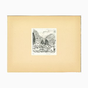 Lithographie du 19ème Siècle d'Albert Marquet, Montagne en Canton de Grigioni