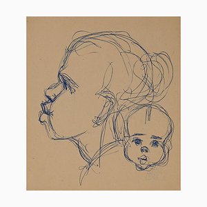 Helen Vogt, Woman with Child in Morocco, Original Ink, 1930s