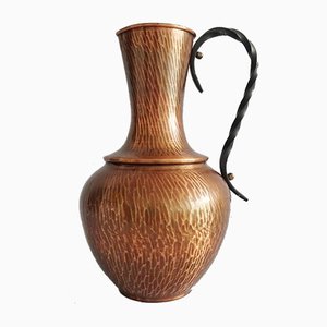 Large Copper Vase With Forged Iron Handle