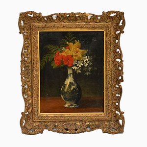 Antique Still Life Oil Painting in Gilt Wood Frame