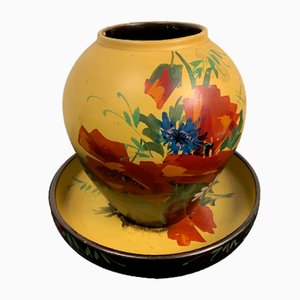 Vintage Terracotta Vase and Tray Set