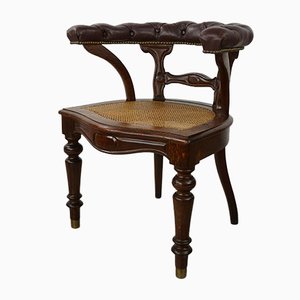 Wood, Leather and Cane Office Chair, 1800s