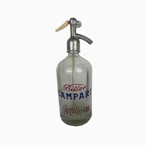 Italian Glass Seltzer Bottle with Bitter Campari Milano Logo, 1950s
