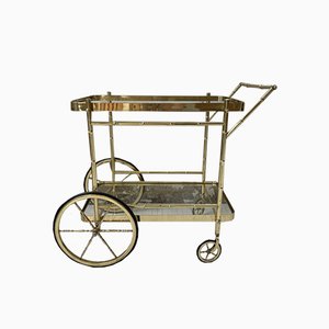 Vintage Messing & Bambus Servierwagen von Maison Baguès
