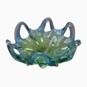 Cuenco vintage de cristal de Murano turquesa y verde, años 50