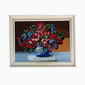 Framed Floral Tapestry in Fabric, 1970s