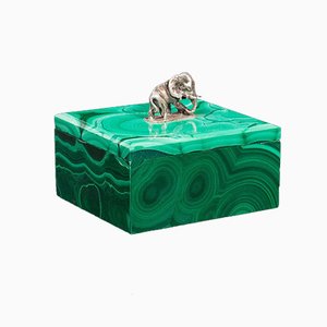 Petite Boite à Décorative Victorienne Antique en Argent et Malachite, Royaume-Uni