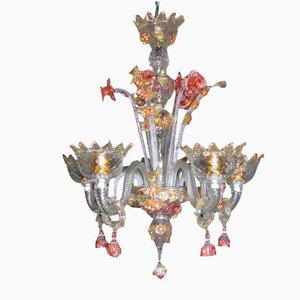 Venezianischer Kronleuchter aus Kristall & Eisen in Rubin & Gold, 1950er