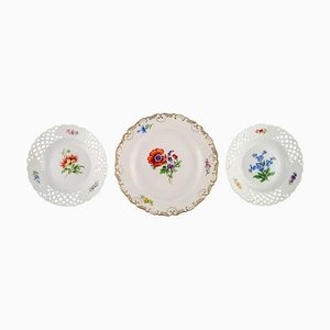 Assiettes Meissen en Porcelaine Peinte à la Main avec Motifs Floraux, Set de 3