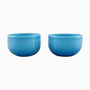Palet Bowls in Light Blue Mouth Blown Art Glass by Michael Bang for Holmegaard, Set of 2