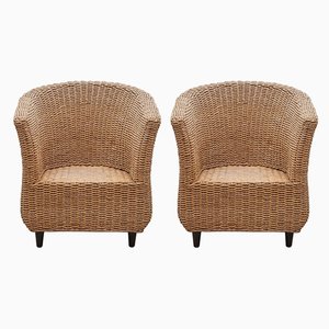 Cord Woven Bucket Lounge Chairs, 1980s, Italy, Set of 2