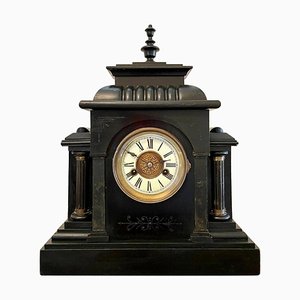 Grande Horloge de Cheminée Victorienne en Faux Marbre du 19ème Siècle