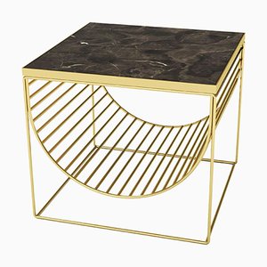 Brown Marble and Gold Steel Side Table