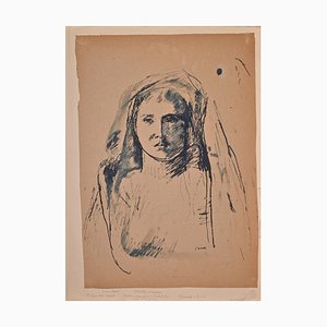 Bruno Saetti, Frau Portrait in Shadow, Ink and Pen, 1940er