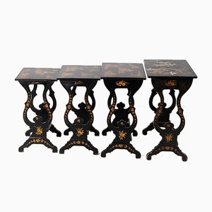 19th-Century Black Lacquered Nesting Tables, Set of 4