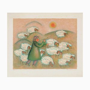 The Field, Shepherd and His Flock von Françoise Deberdt