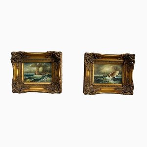 Marine Paintings, Early 20th Century, Set of 2