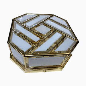 Mid-Century Modern Italian Brass and Glass Ceiling Lamp, 1970s