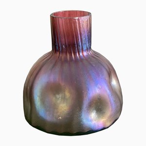 Vase with Metal Ornament in Style of Loetz