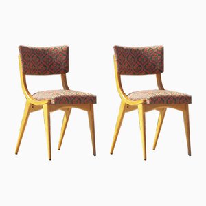 Vintage Chairs in Solid Beech & Fabric, 1950s, France, Set of 2