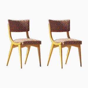 Vintage Stühle aus Massiver Buche & Stoff, Frankreich, 1950er, 2er Set