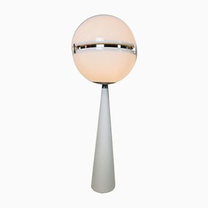 Italian Space Age White Globe-Shaped Space Odyssey Floor Lamp in the Style of Guzzini, 1970s