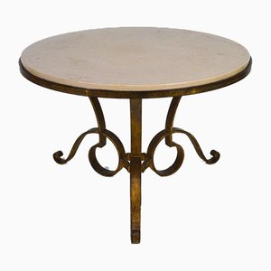 Circular Gilded Wrought-Iron & Marble Table by Raymond Subes, 1935