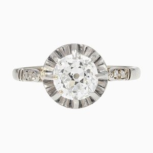 Diamant 18 Karat Weißgold Solitaire Ring, 1900er
