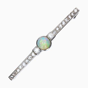 Art Deco French Opal & Diamond Platinum Brooch, 1930s