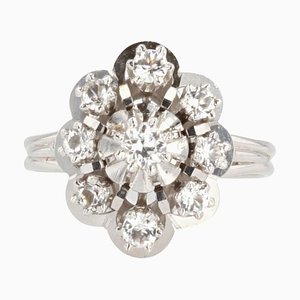 French White Sapphire 18 Karat White Gold Ring, 1960s