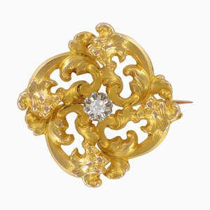 Art Nouveau French Wiese Spirit Yellow Gold Diamond Brooch