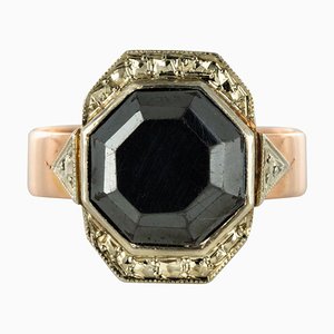 Anello Napoleone 3 in oro rosa con ematite, Francia, XIX secolo