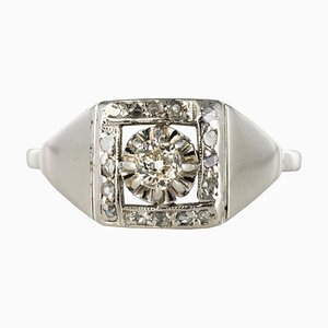Art Deco White Gold Platinum Diamond Ring, 1930s