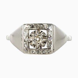 Art Deco White Gold Platinum Diamond Ring, 1930s