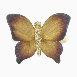 Anello a forma di farfalla smaltata con diamante e oro giallo