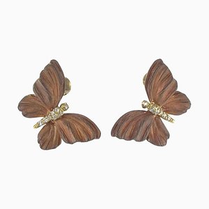 Boucles d'Oreilles Papillon en Or Rose avec Diamant Émaillé, Set de 2