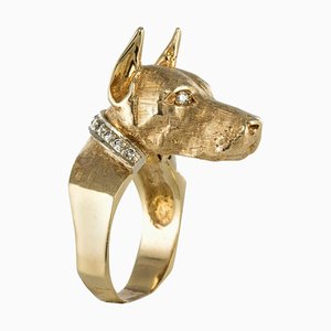Dog-Shaped Diamonds Yellow Gold Ring, 1960s