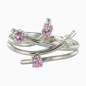 Moderner rosafarbener Saphir-Diamant-Ring von Front